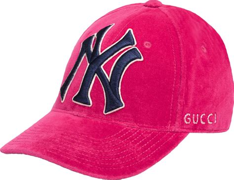 gucci pink coat new york yankee|Gucci Yankees hat.